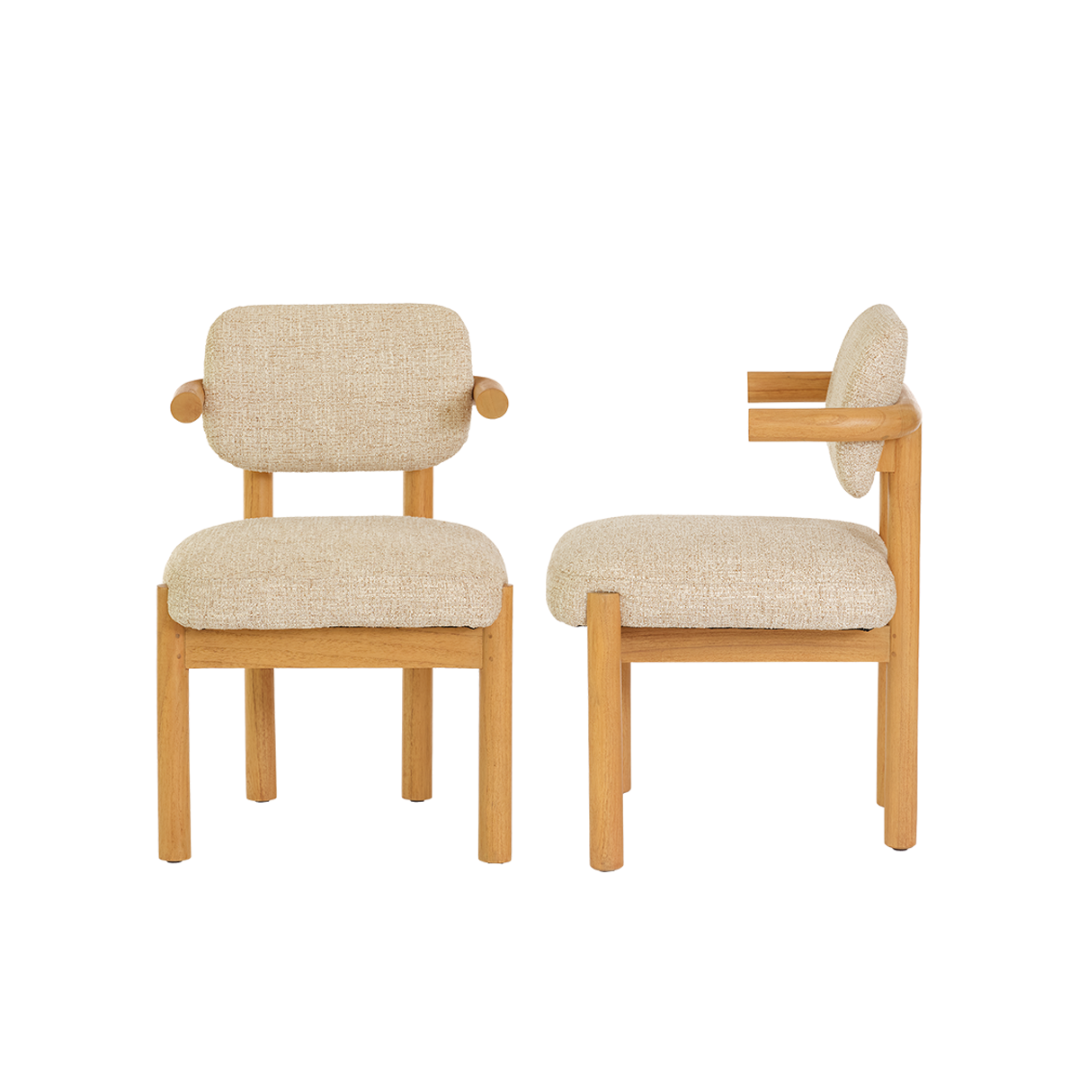 NEO - Set di 2 sedie in legno massello di mindi naturale e tessuto beige melange