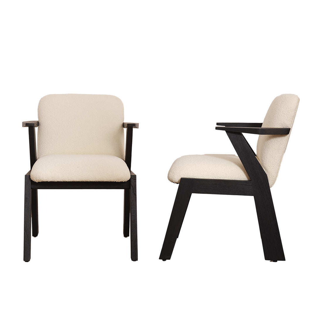 ZOLA - Set di 2 sedie in legno massello di mindi nero e tessuto bouclé color crema