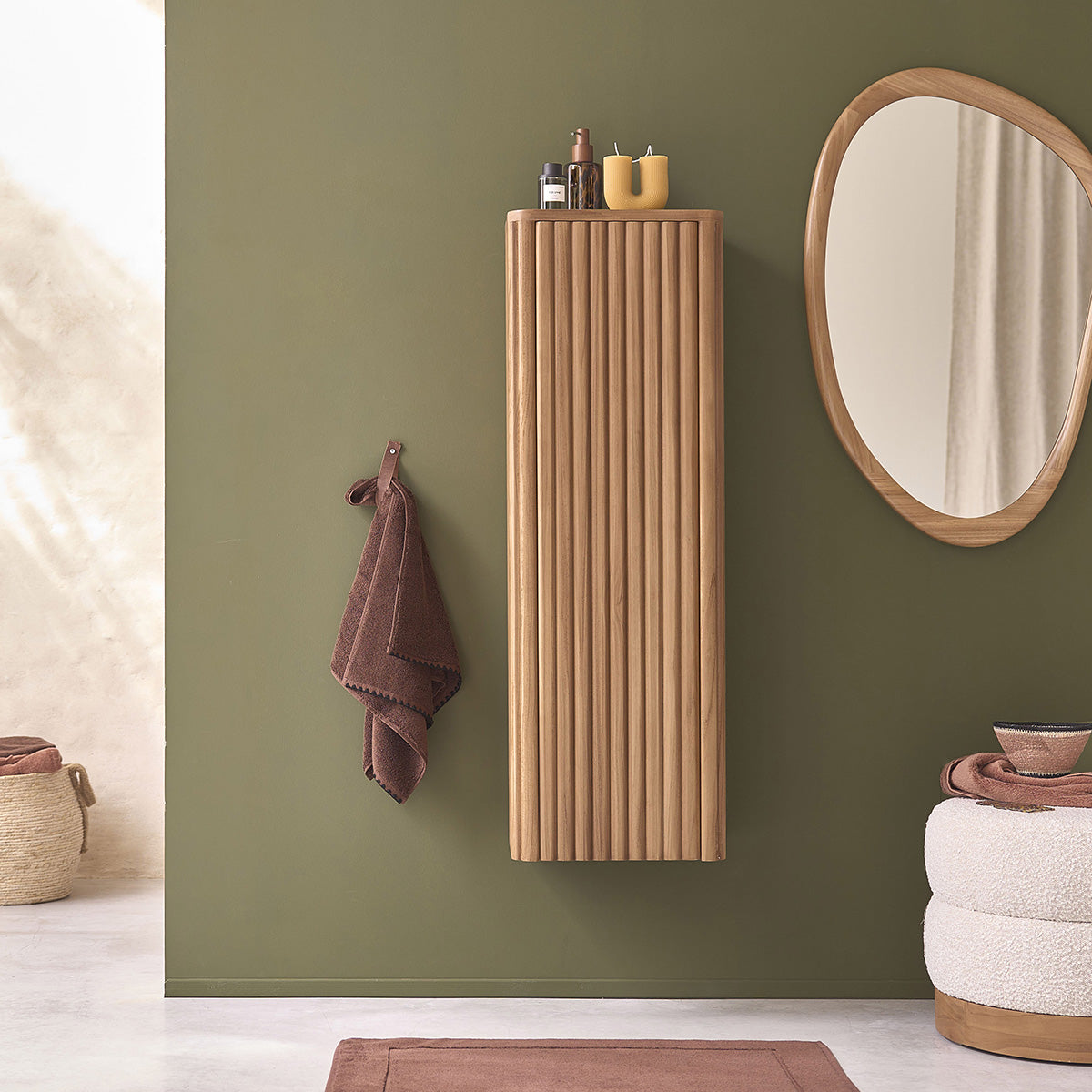 Collezione Belize - Colonna da bagno in teak massiccio sospesa, 120 cm