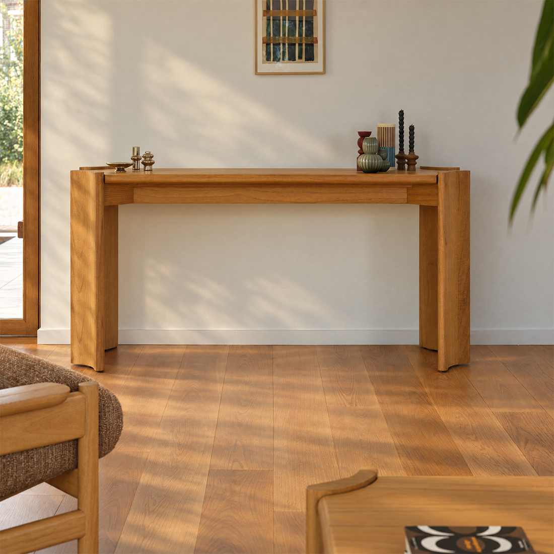 ALVAR - Console in legno di mindi naturale, 165 cm