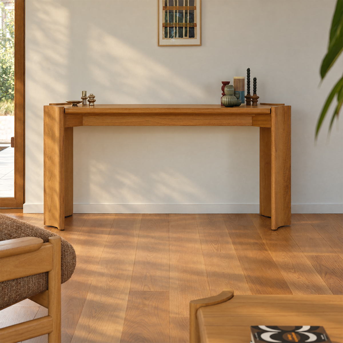 ALVAR - Console in legno di mindi naturale, 165 cm