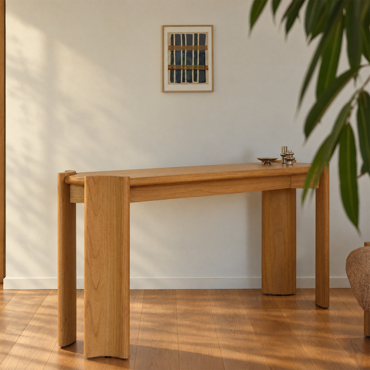 ALVAR - Console in legno di mindi naturale, 165 cm