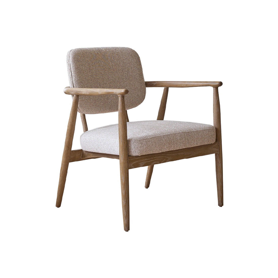 EUGÈNE - Poltrona in legno di quercia con tessuto beige screziato