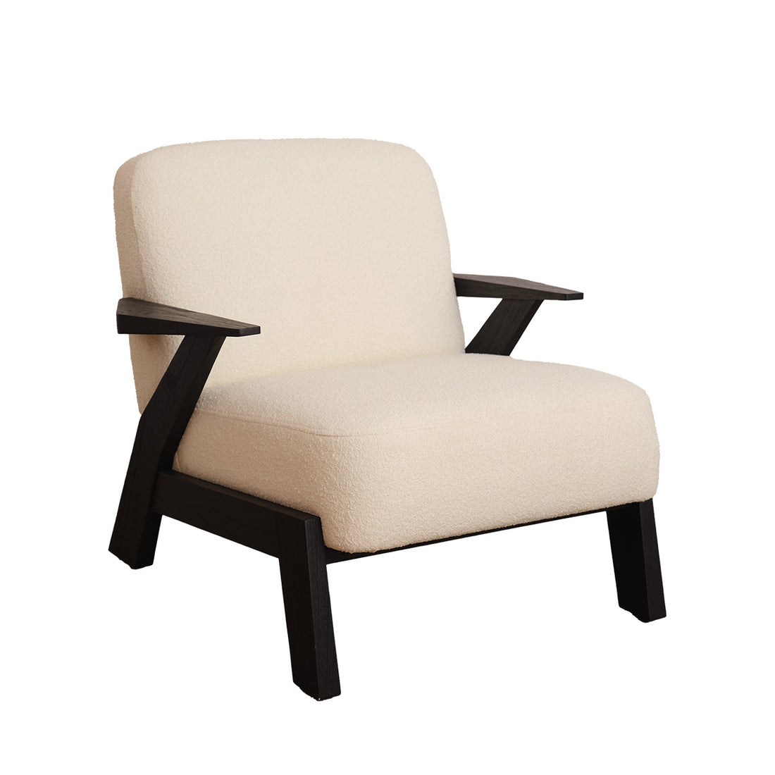 ZOLA - Poltrona in legno massello di mindi nero e tessuto bouclé color crema