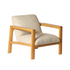 Poltrona in legno massello di mindi e tessuto beige melange
