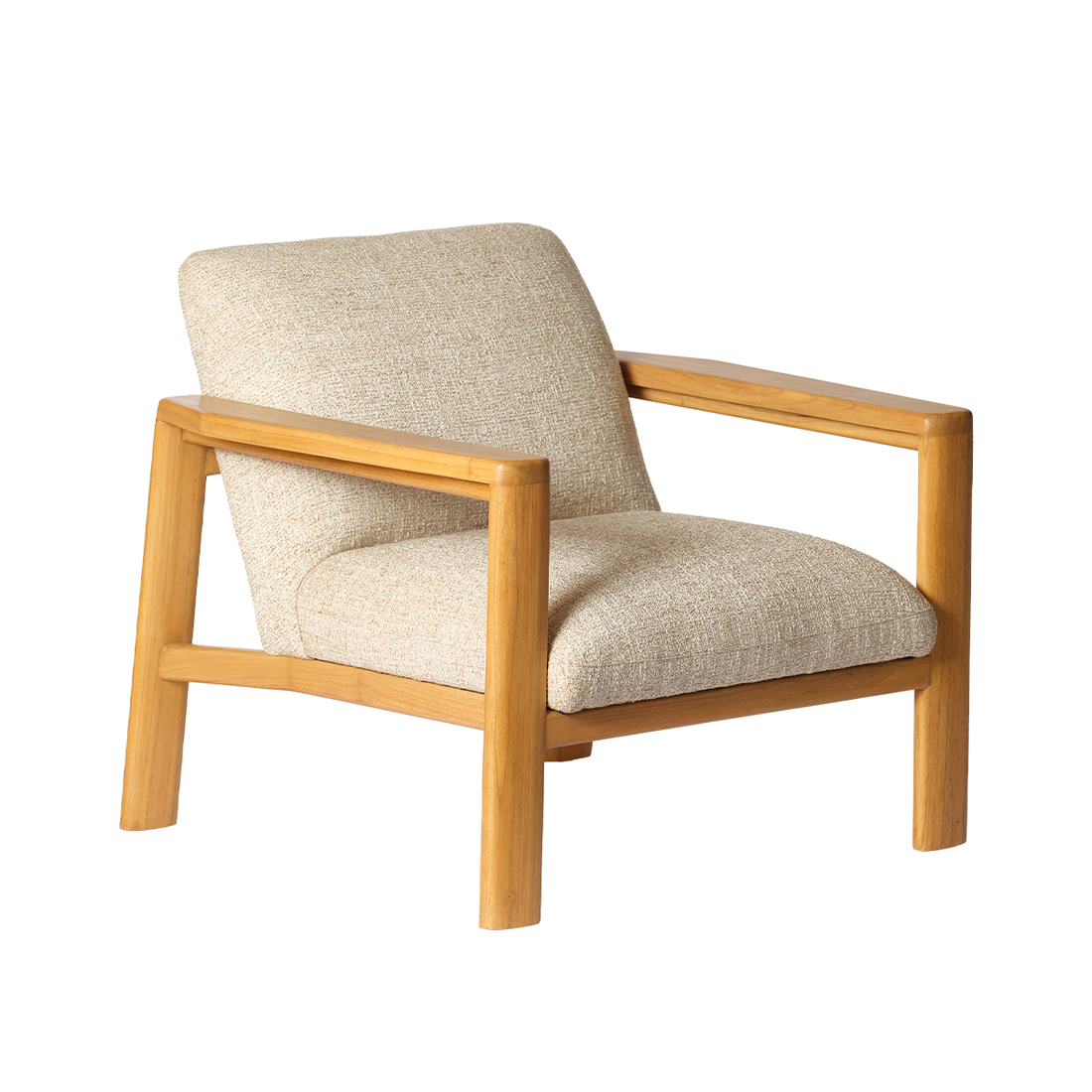 GABRIEL - Poltrona in legno massello di mindi e tessuto beige melange