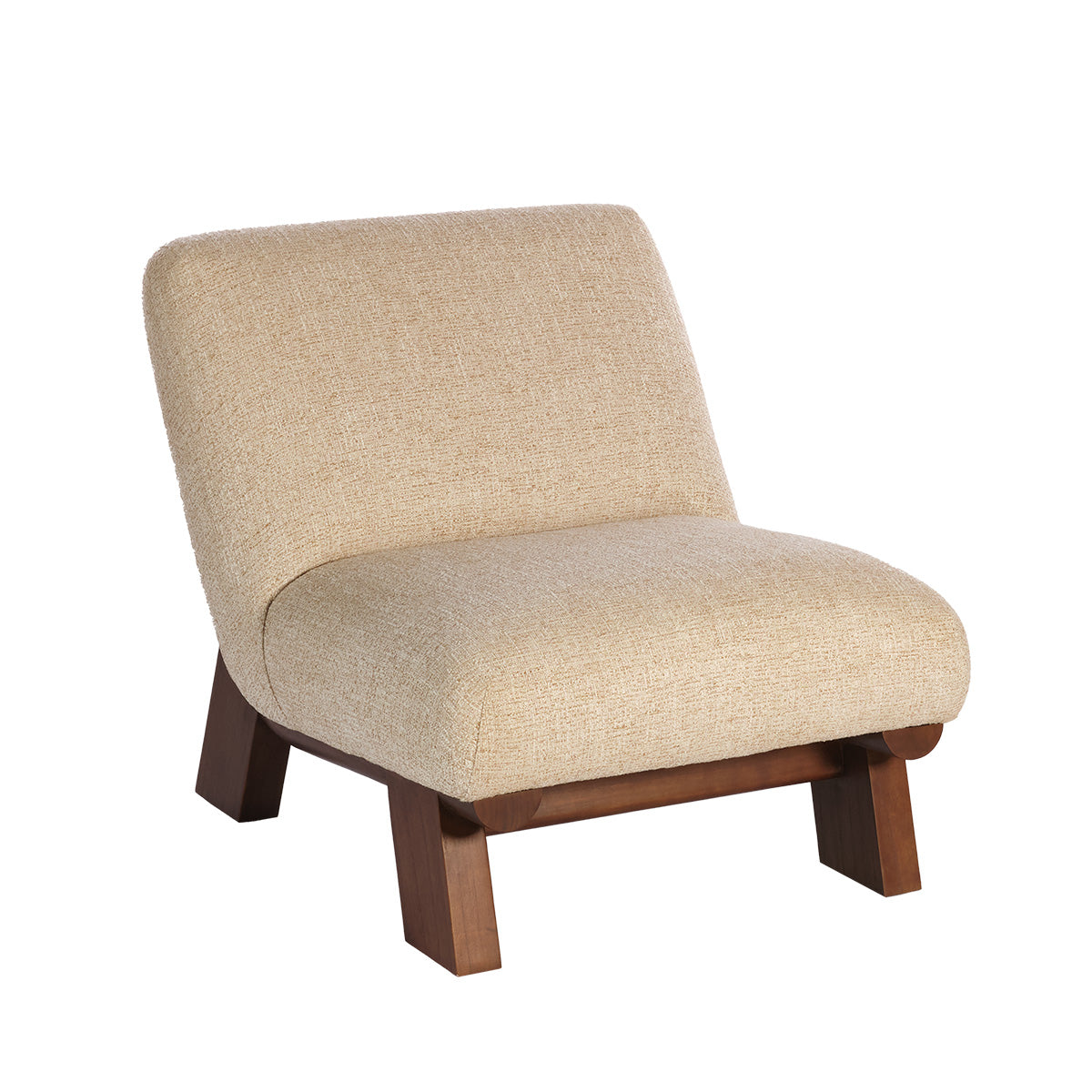 ANOUK - Poltrona in legno massello di mindi e tessuto beige melange