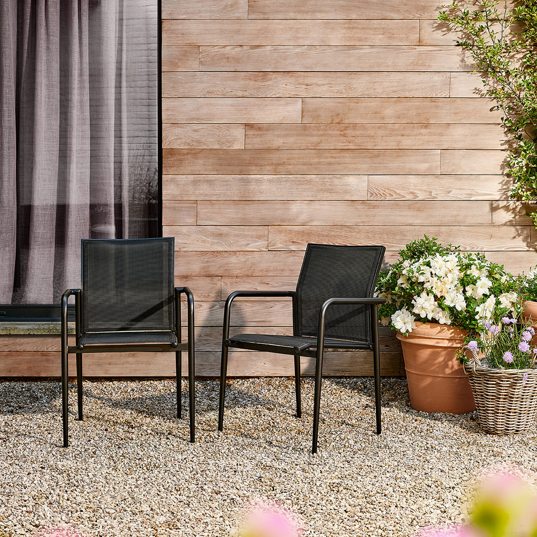 BASALT - Poltrona da giardino in alluminio e textilene nero opaco (set da 2)