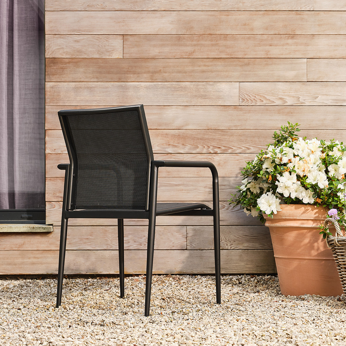 BASALT - Poltrona da giardino in alluminio e textilene nero opaco (set da 2)