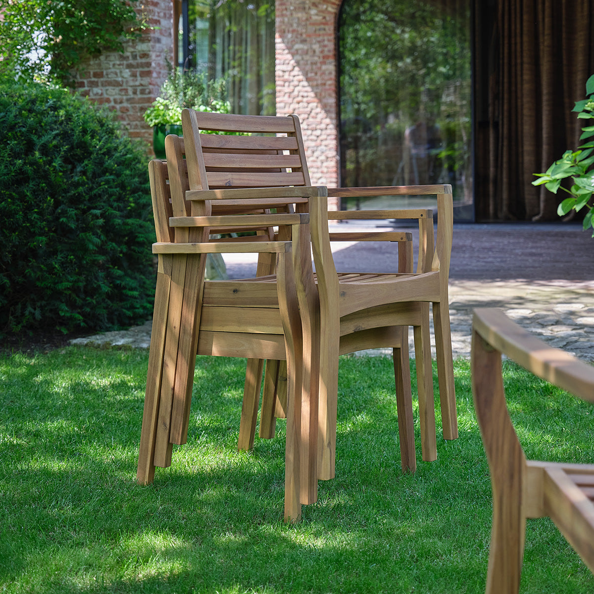 MILOS - Poltrona da giardino in legno massello di acacia oliato (set da 4)