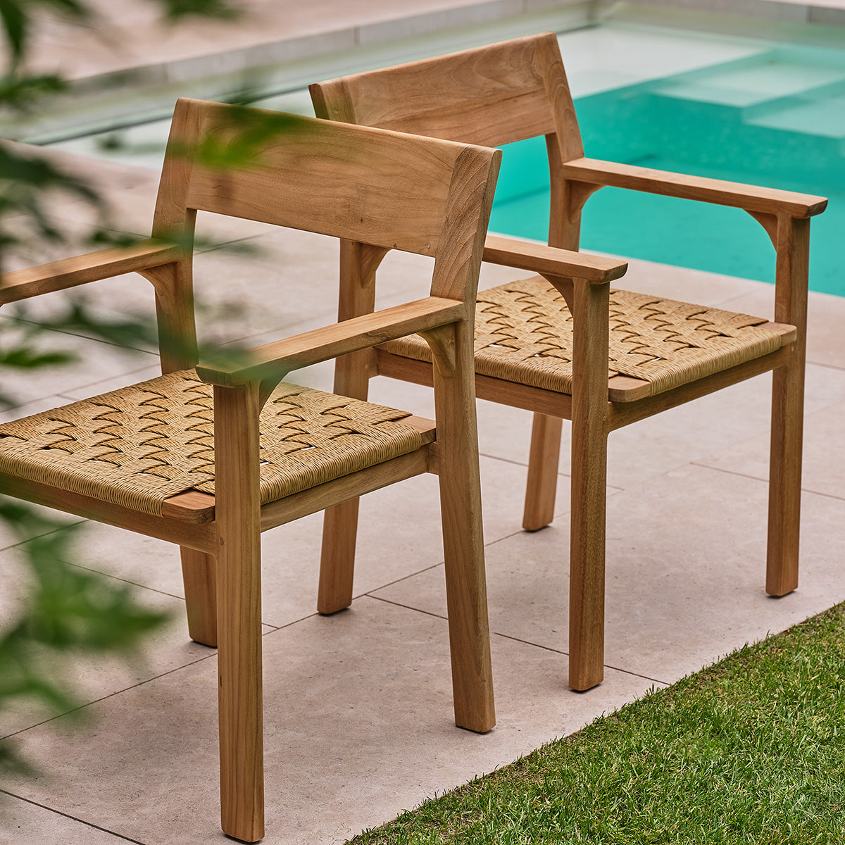 PIANA - Poltrona da giardino in teak massiccio e rattan (set da 2)