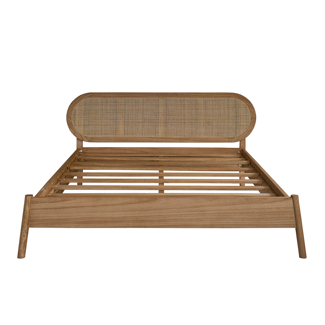 NINA - Letto in legno mindi massello e midollino da 160 cm con rete
