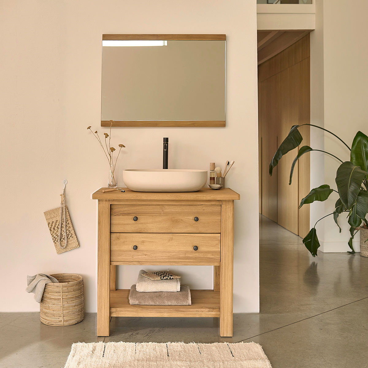 NAHELE - Specchio in teak massello riciclato 80x60 cm