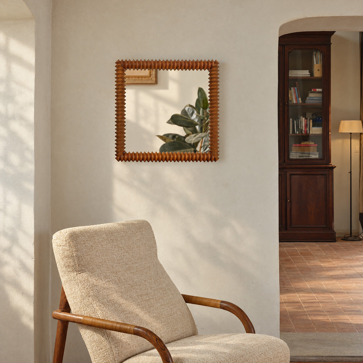 ODILE - Specchio quadrato in teak riciclato, 56,5 cm