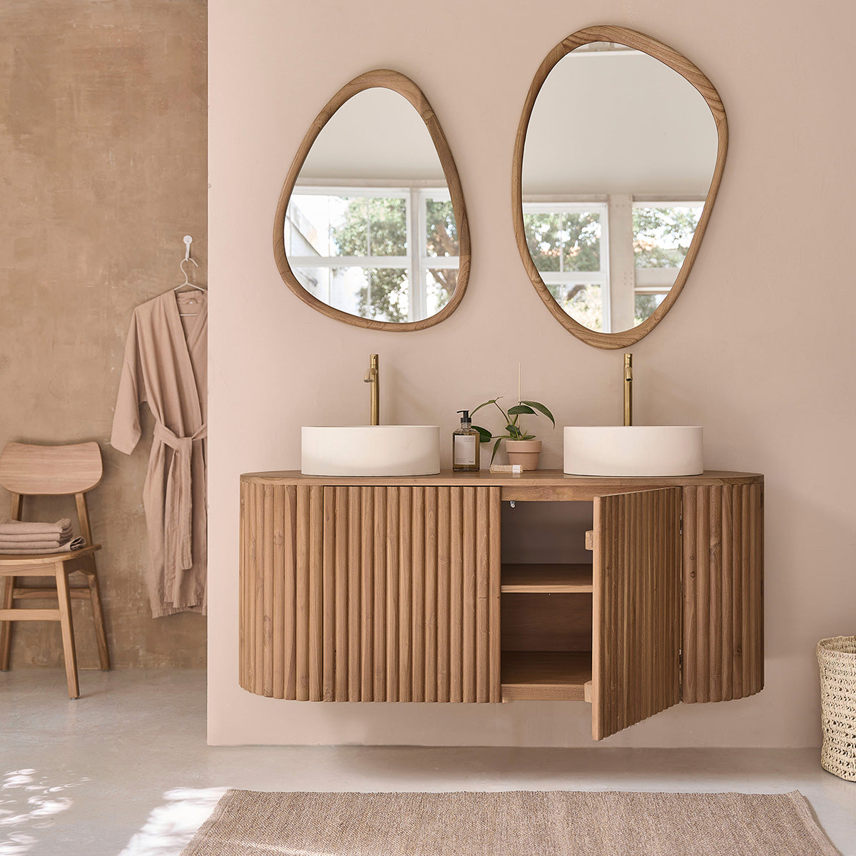 BELIZE - Mobile bagno in teak massello sospeso 140 cm