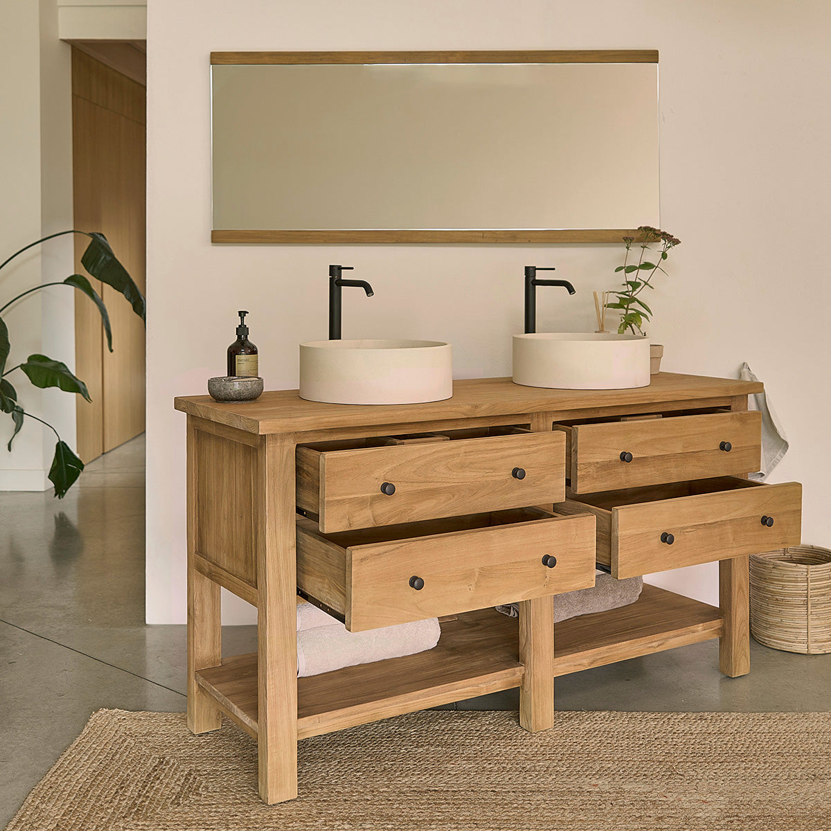 NAHELE - Mobile da bagno in teak massello da 150 cm