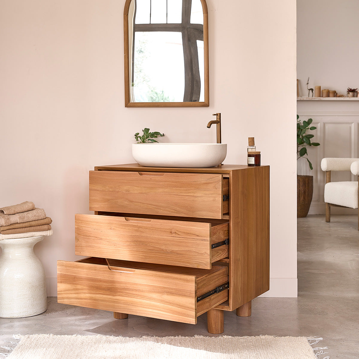 GUSTAVE - Mobile da bagno in teak massello da 80 cm
