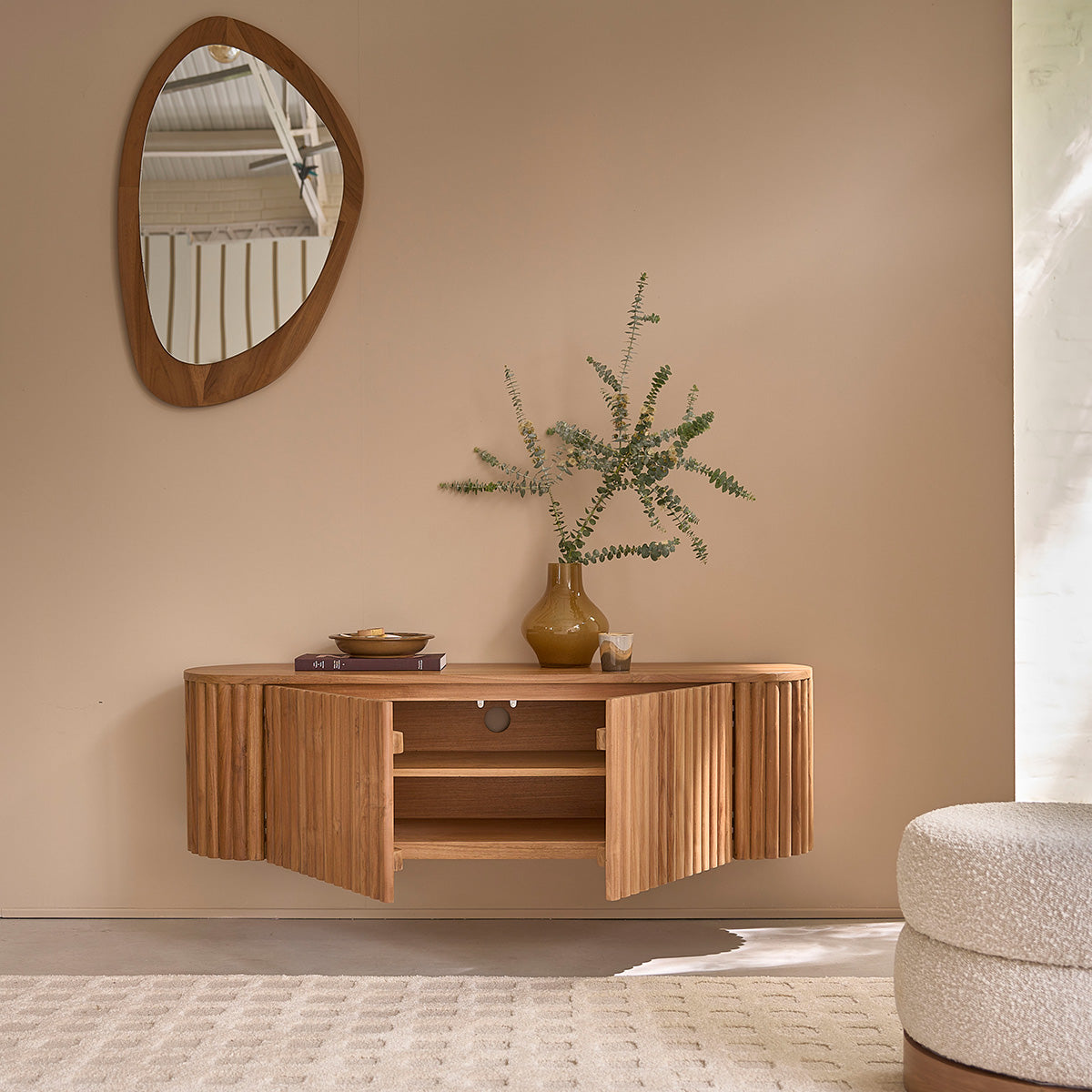BELIZE - Mobile porta TV a parete in legno di teak da 140 cm