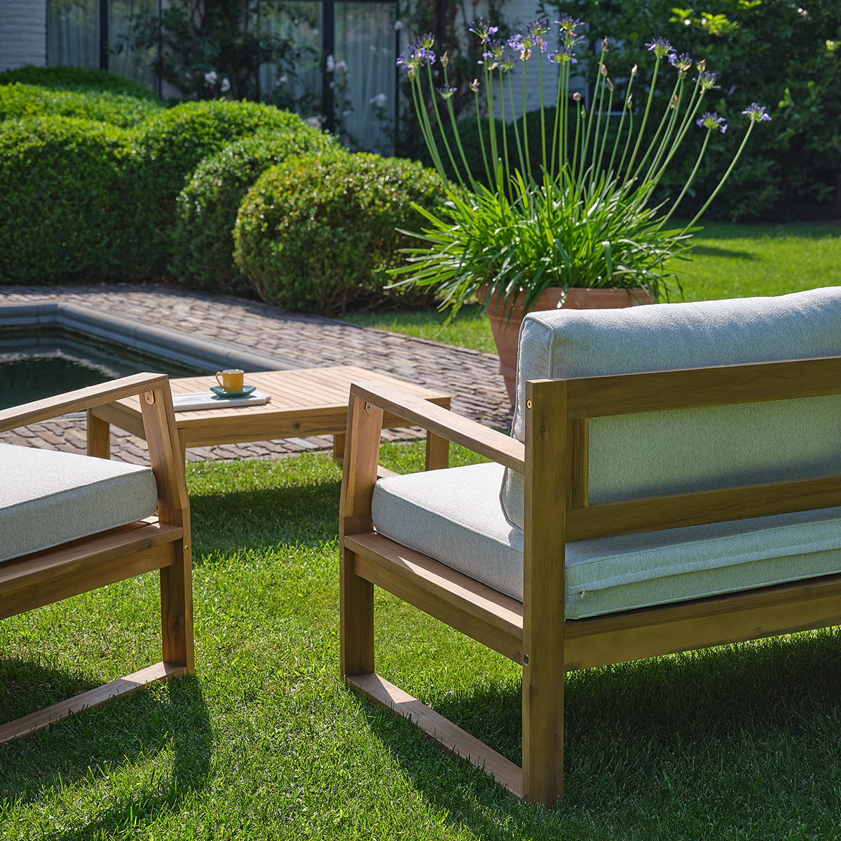 MILOS - Set da giardino basso in legno massello di acacia oliato