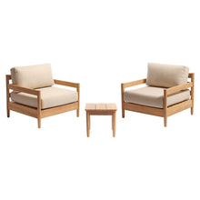 Set da giardino basso in teak massiccio con cuscini beige screziati, per 2 persone.