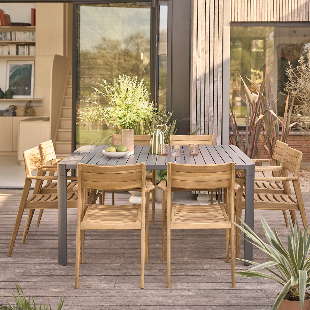 MALTE - Salotto da giardino allungabile in alluminio e teak massiccio per 6/8 pers.