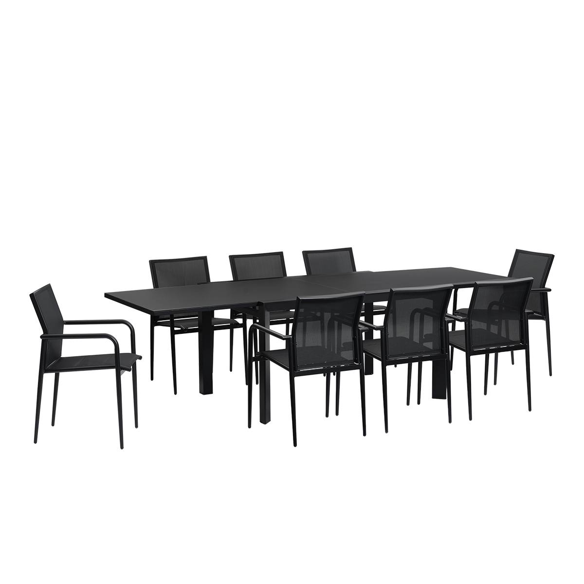BASALT - Set da giardino in alluminio e textilene nero estensibile, 6/10 persone