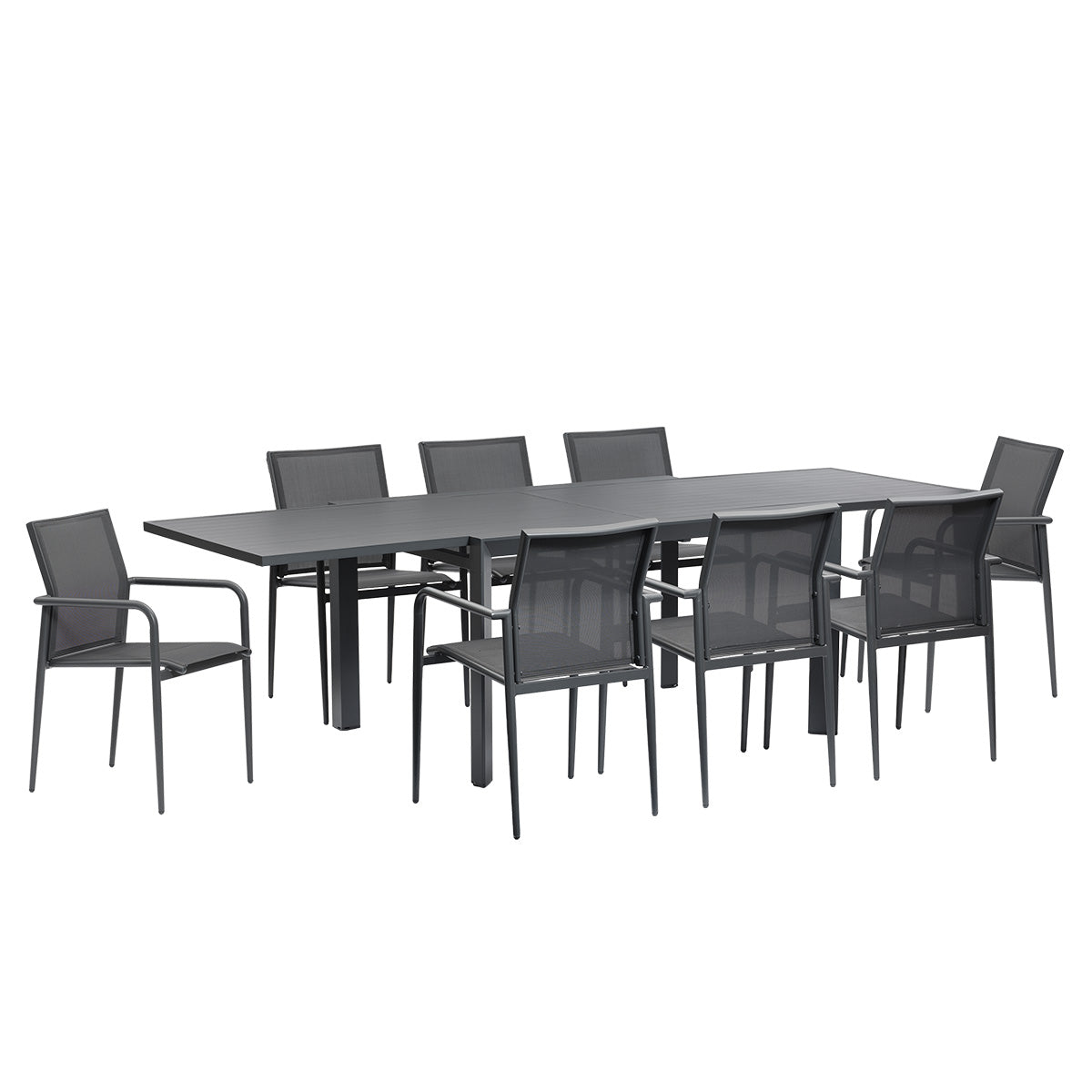BASALT - Set da giardino in alluminio e textilene estensibile grigio, 6/10 persone