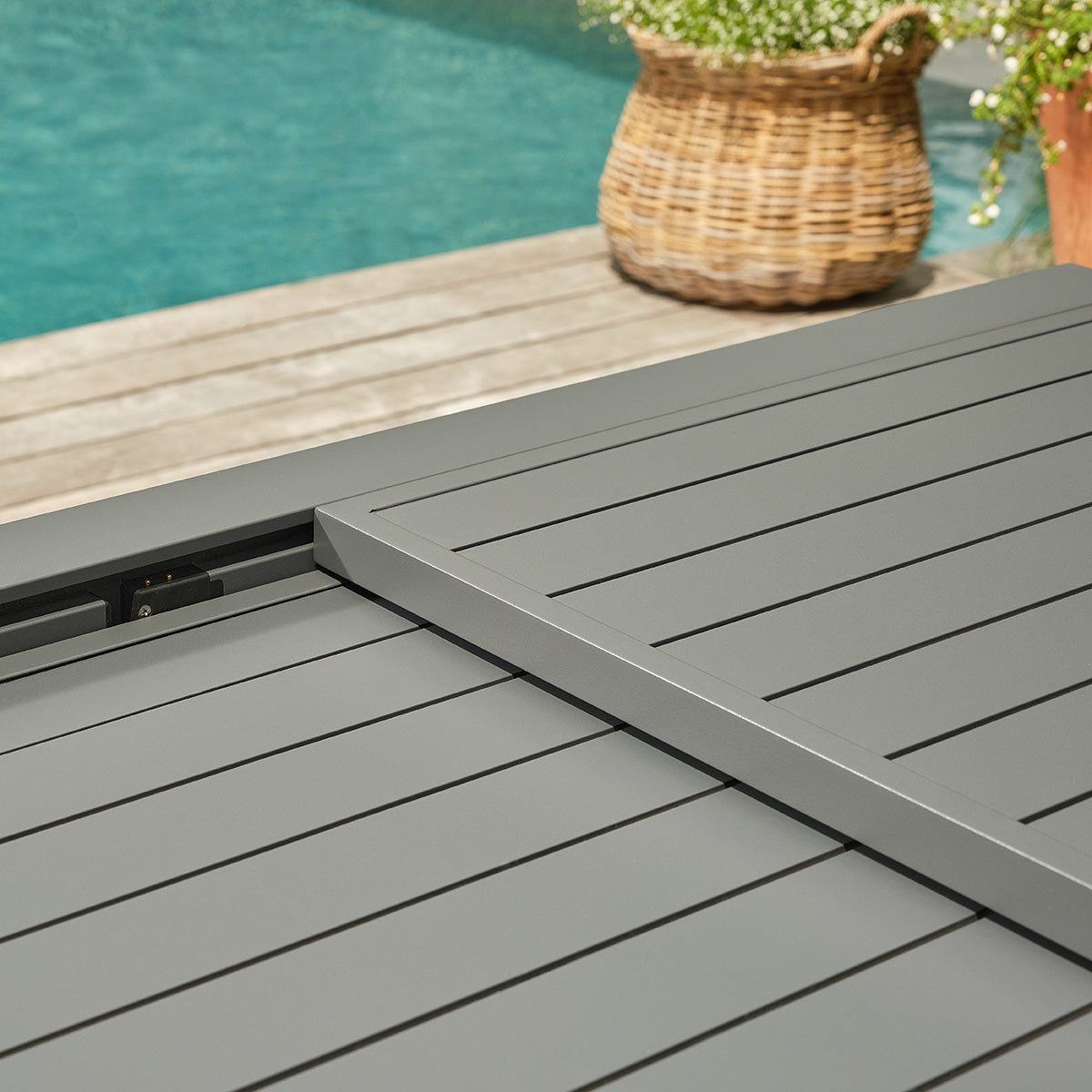 BASALT - Set da giardino in alluminio e textilene estensibile grigio, 6/10 persone