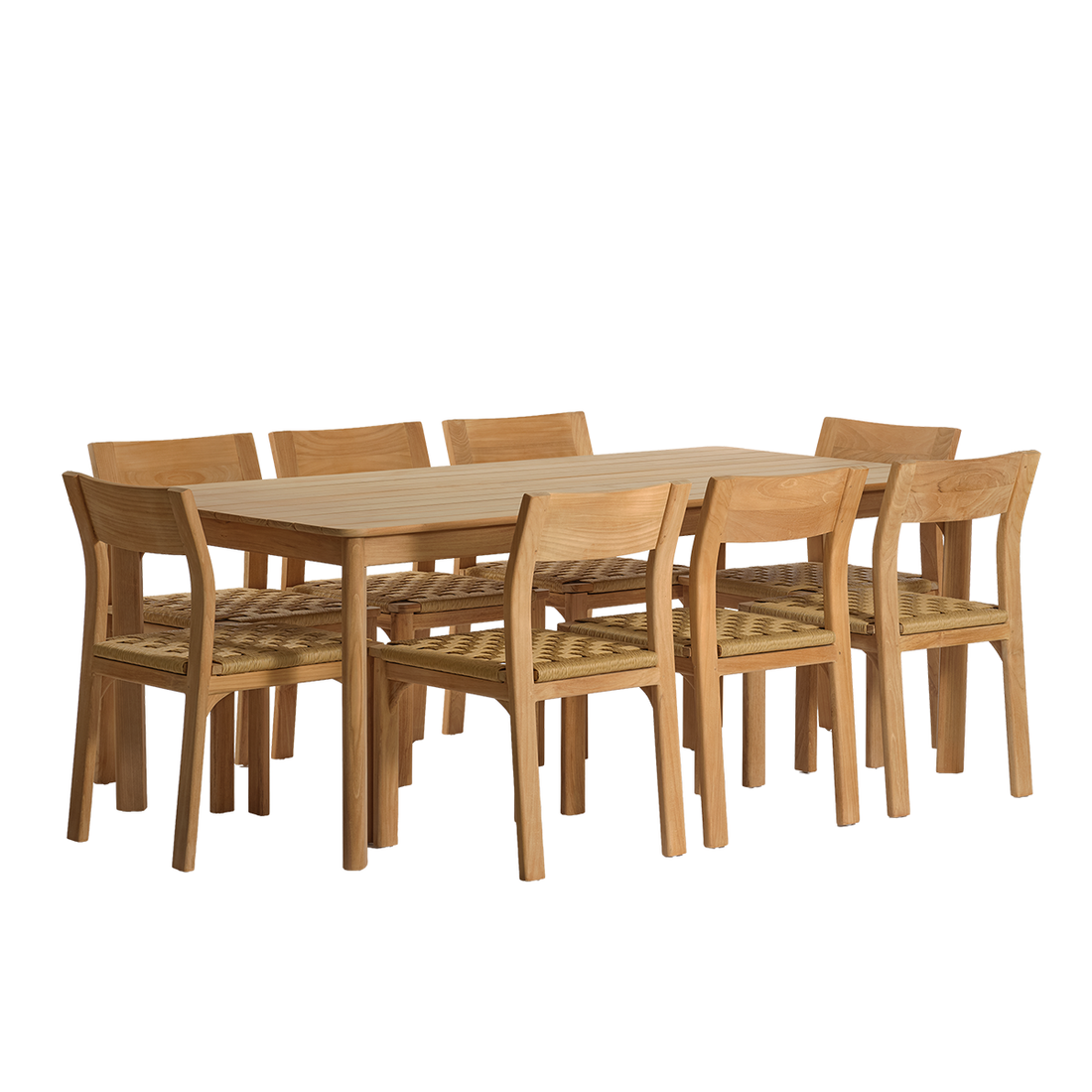 PIANA - Set da giardino in teak massiccio e rattan per 8 persone.