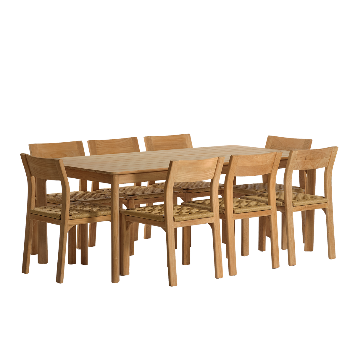 PIANA - Set da giardino in teak massiccio e rattan per 8 persone.