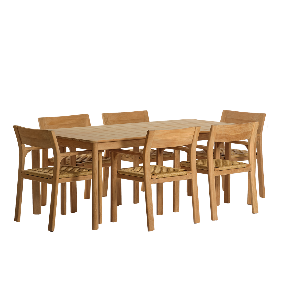 PIANA - Set da giardino in teak massiccio e rattan per 6 persone.