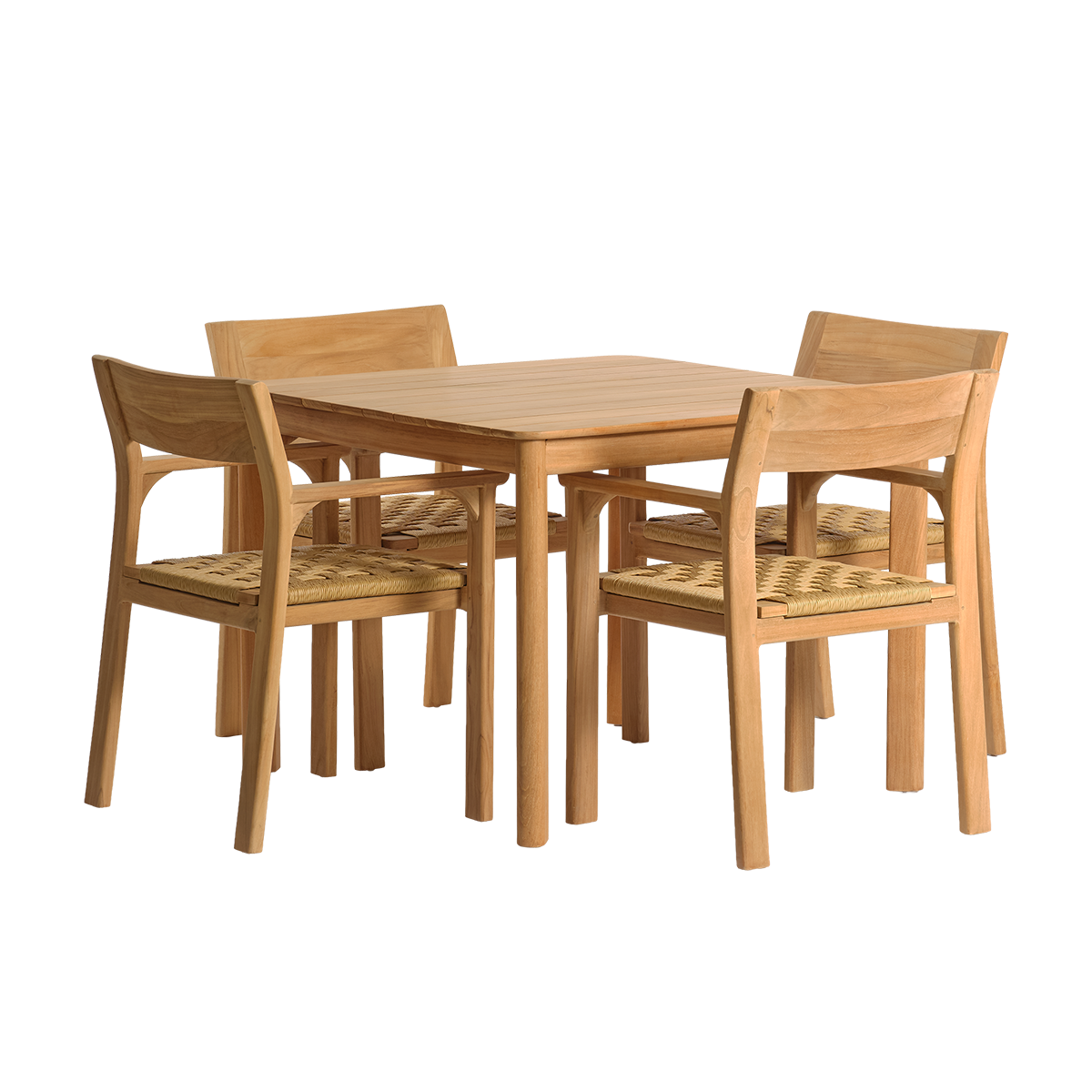 PIANA - Set da giardino in teak massiccio e rattan per 4 persone.