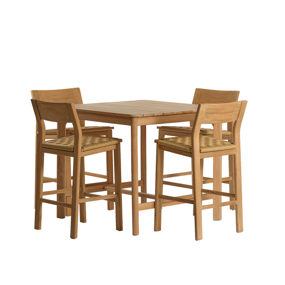 PIANA - Set da giardino con tavolino da bar in teak massiccio e rattan per 4 persone.