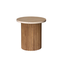 Tavolino rotondo in teak massello e marmo