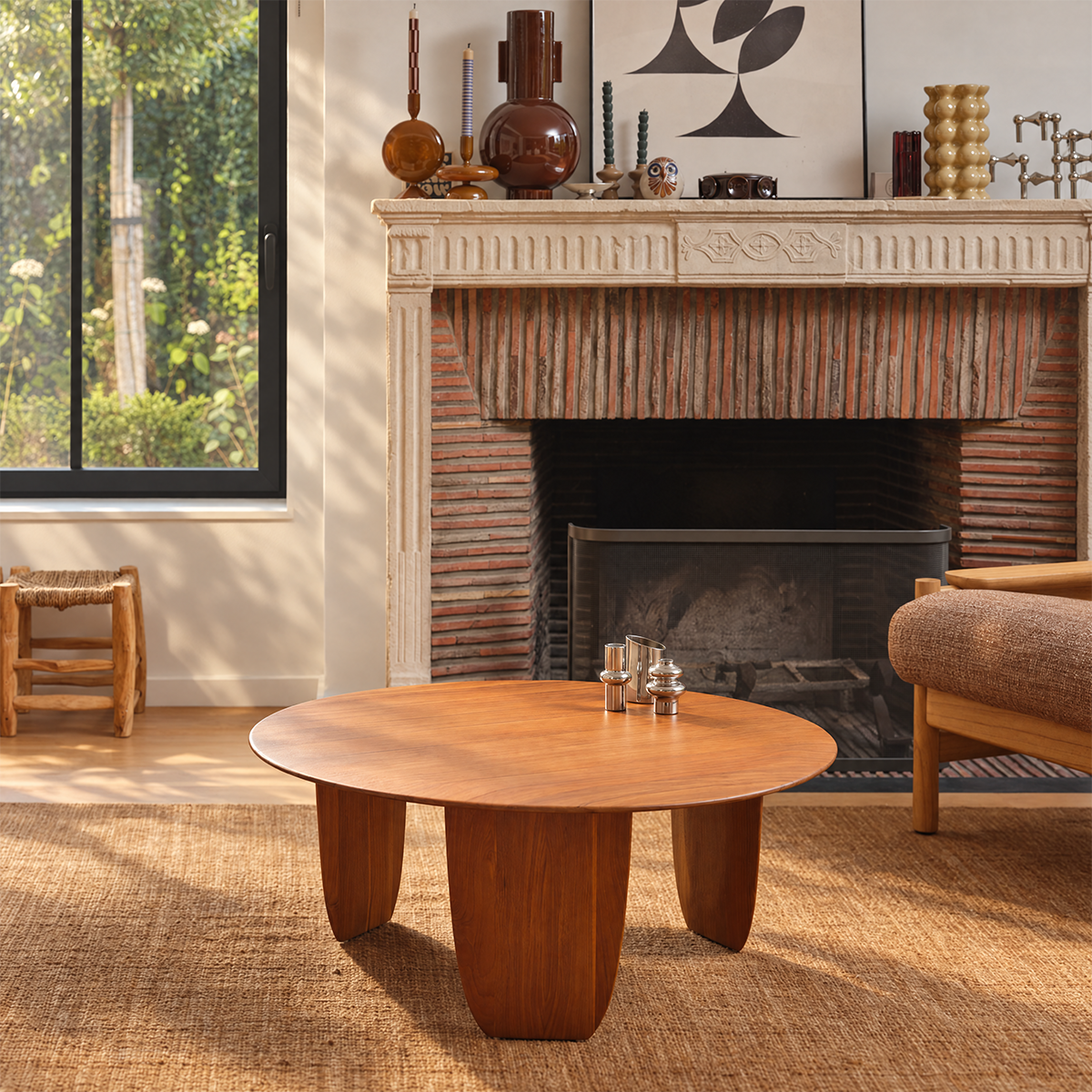 JEANNE - Tavolino rotondo in teak massiccio, Ø 85 cm