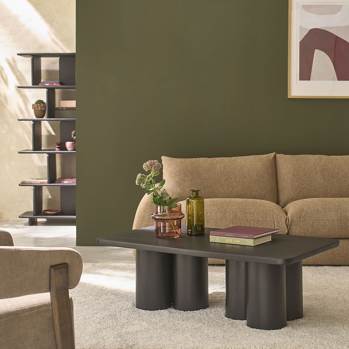 CLEO - Tavolino in legno massello di mango nero, 120 cm