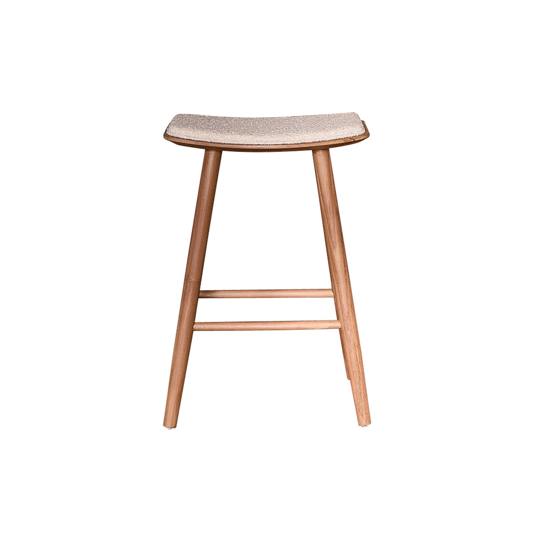 AMBRE - Sgabello in teak massello con seduta bouclé 65 cm