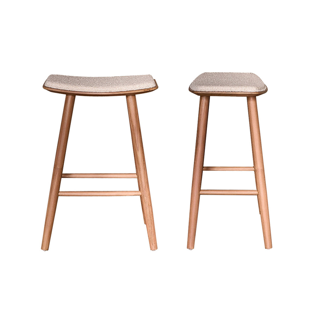 AMBRE - Set di 2 sgabelli in teak massello con seduta bouclé 65 cm