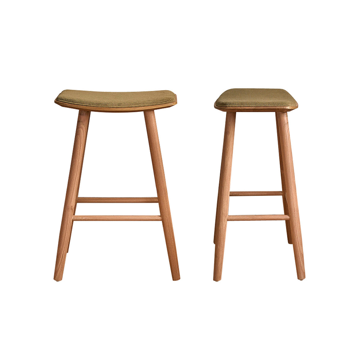 AMBRE - Set di 2 sgabelli da bar in teak massello con seduta in velluto a coste 65 cm