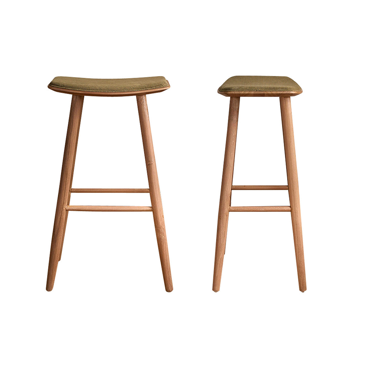 AMBRE - Set di 2 sgabelli in teak massello con seduta in velluto a coste 75 cm