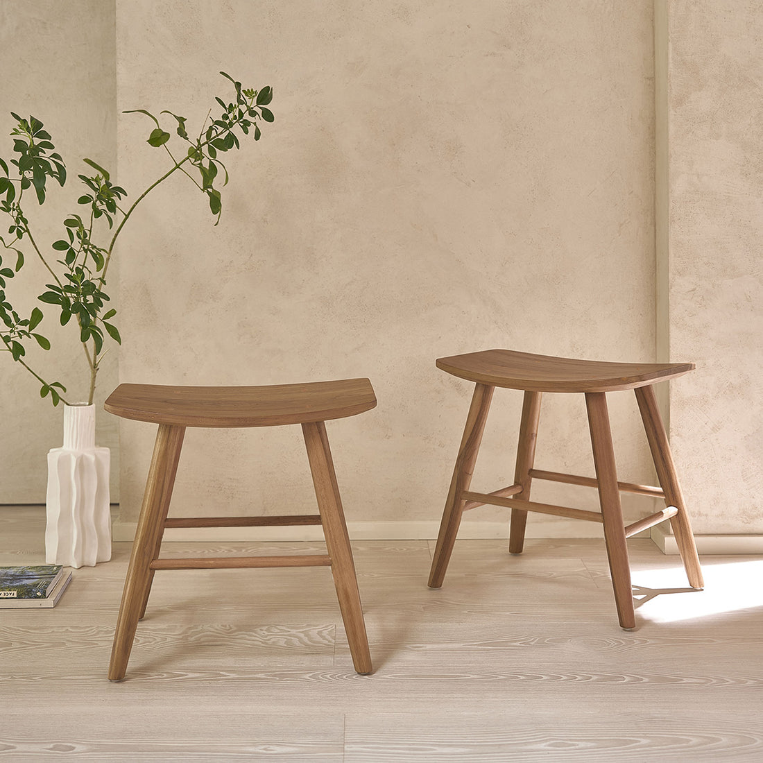 AMBRE - Set di 2 sgabelli da bar in teak massello 45 cm