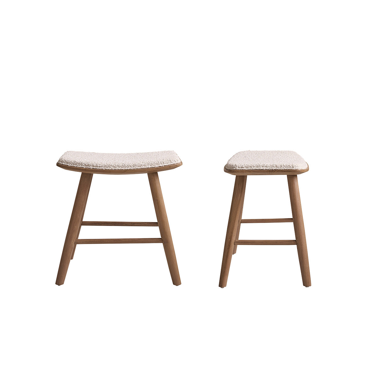 AMBRE - Set di 2 sgabelli da bar in teak massello e tessuto bouclé, 45 cm