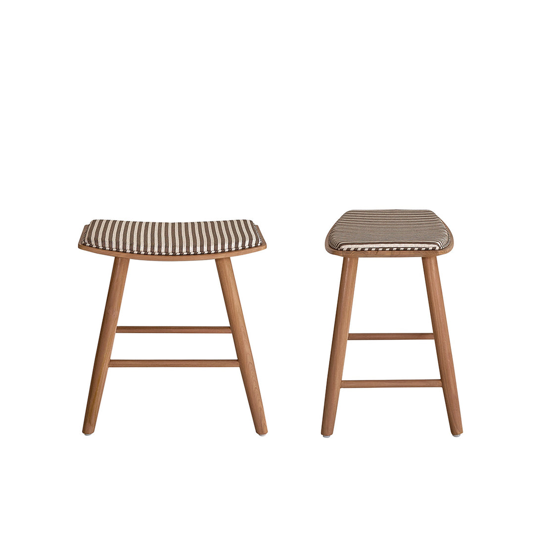 AMBRE - Set di 2 sgabelli da bar in teak massello con seduta a righe 45 cm