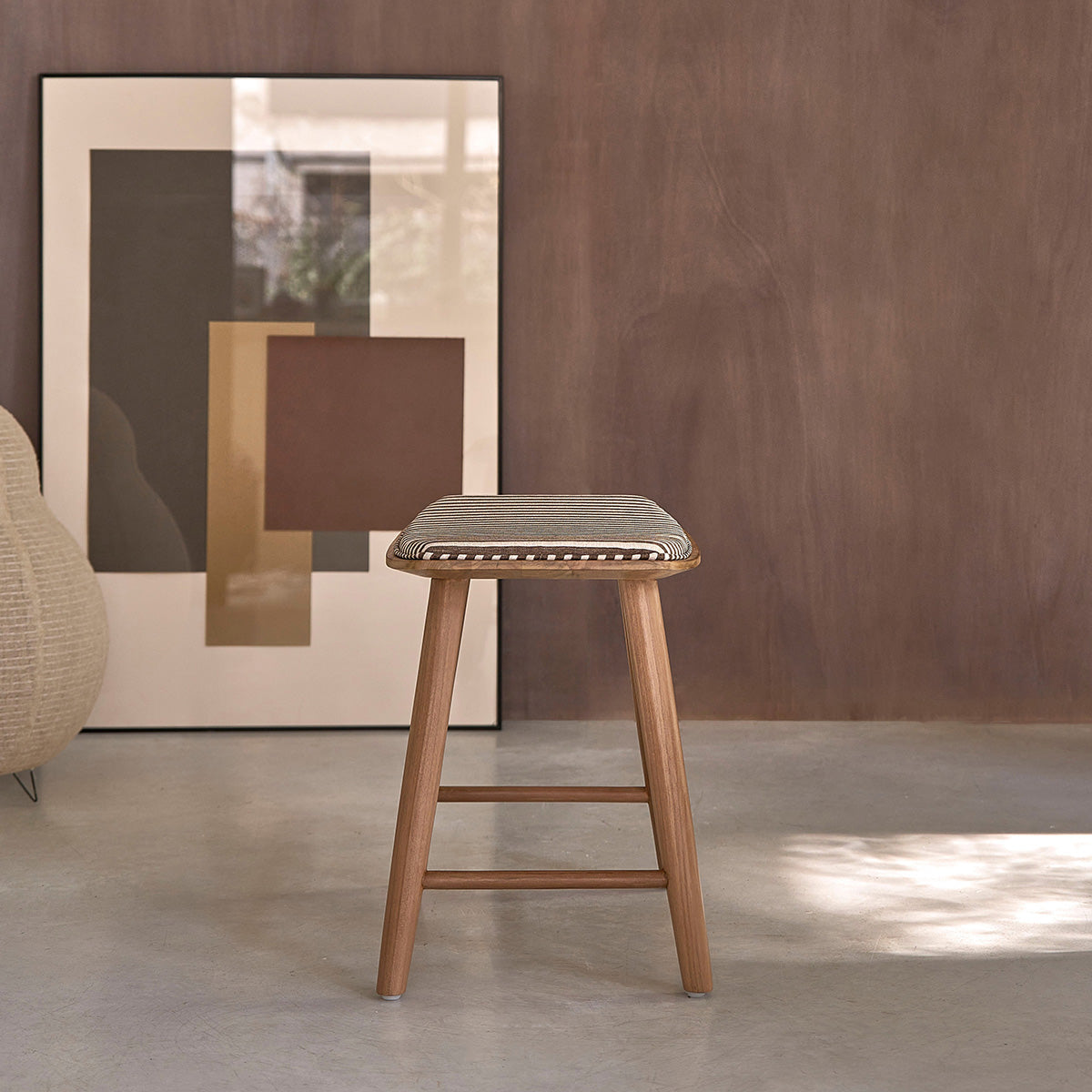 AMBRE - Set di 2 sgabelli da bar in teak massello con seduta a righe 45 cm