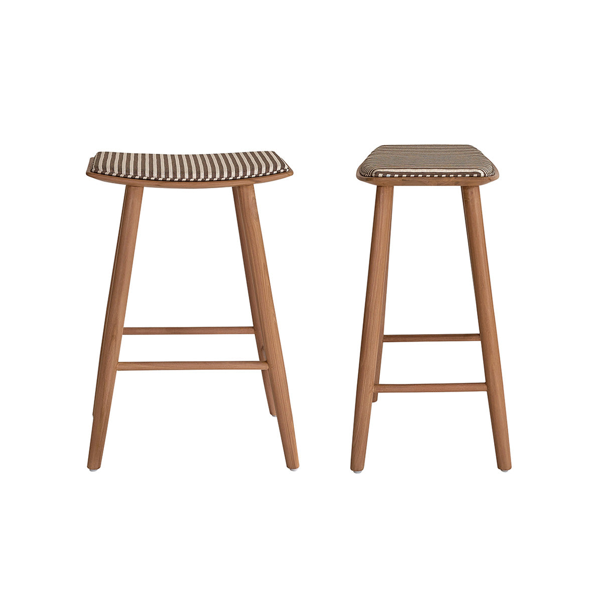 AMBRE - Set di 2 sgabelli da bar in teak massello con seduta a righe 65 cm
