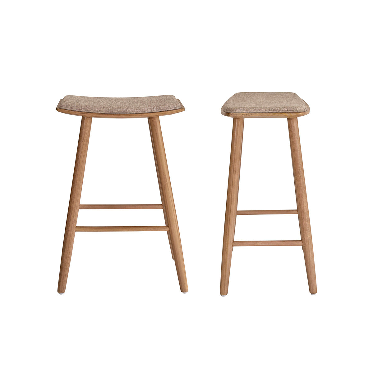 AMBRE - Set di 2 sgabelli da bar in teak massello e velluto écru 65 cm