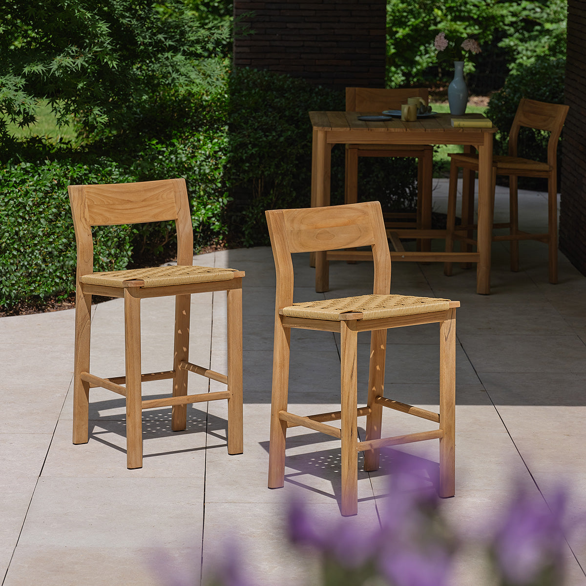 PIANA - Sedia da bar da giardino in teak massiccio (set da 2)