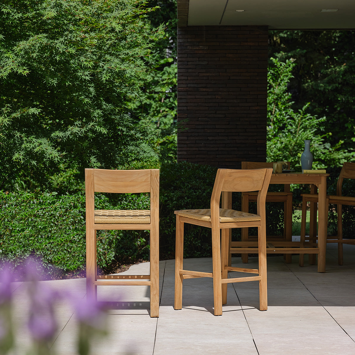 PIANA - Sedia da bar da giardino in teak massiccio (set da 2)