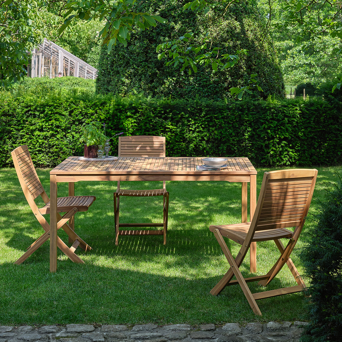 MILOS - Tavolo da giardino in legno massello di acacia oliato, 150 cm