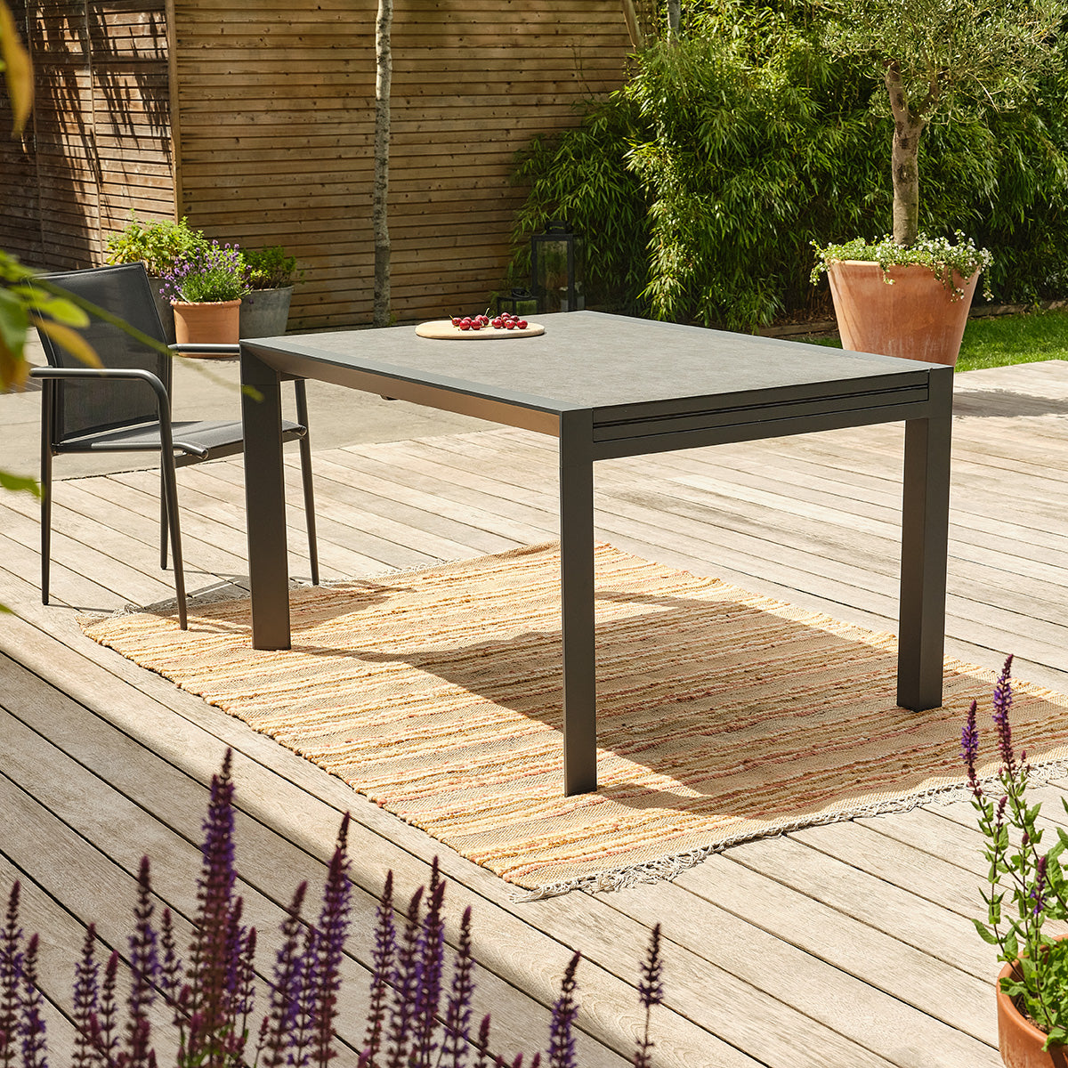 BASALT - Tavolo da giardino allungabile in alluminio e vetro, grigio, 6/10 persone